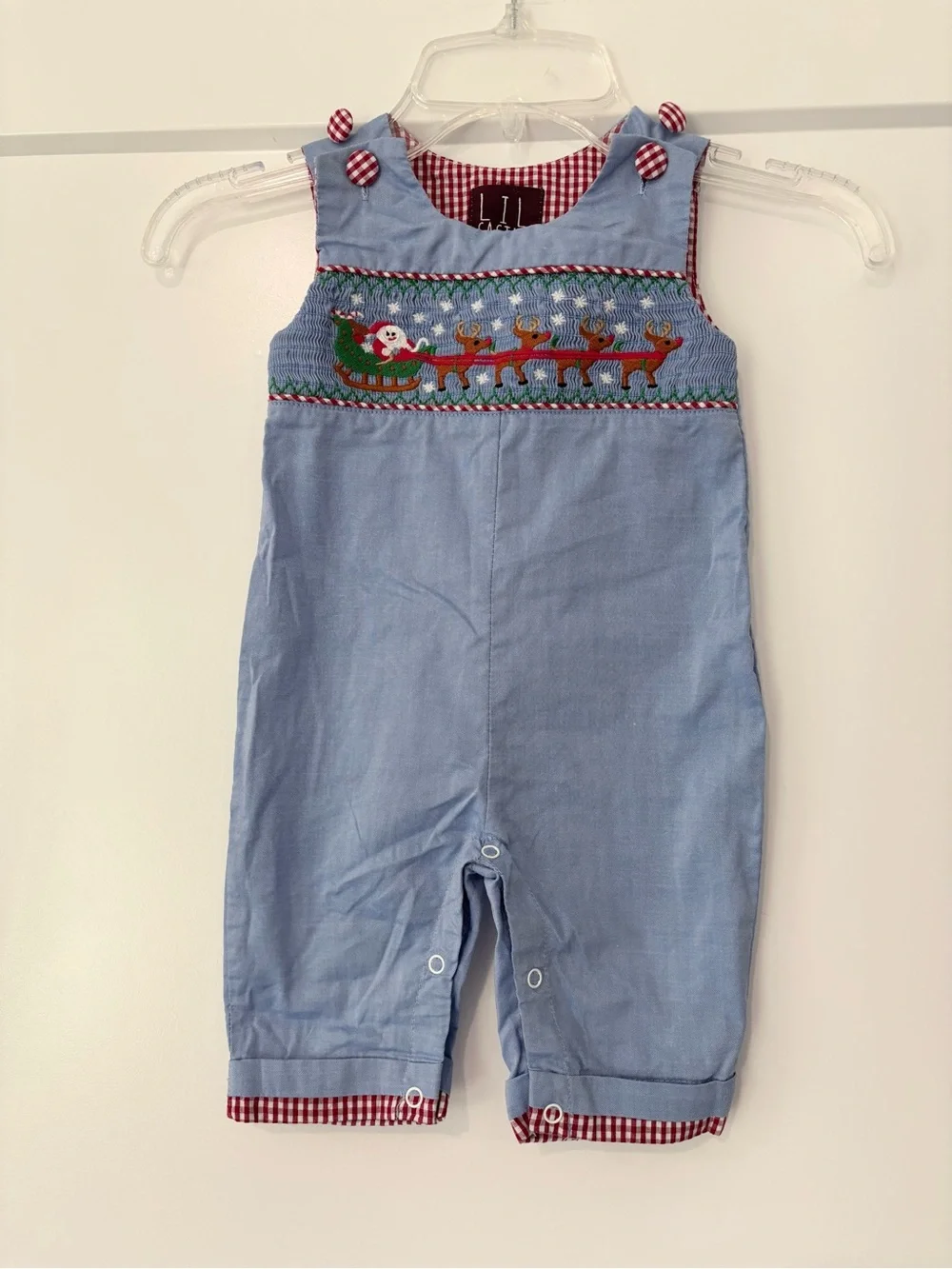 Lil Cactus Santa’s Sleigh Smocked Jon Jon Romper Longall 3/6 months